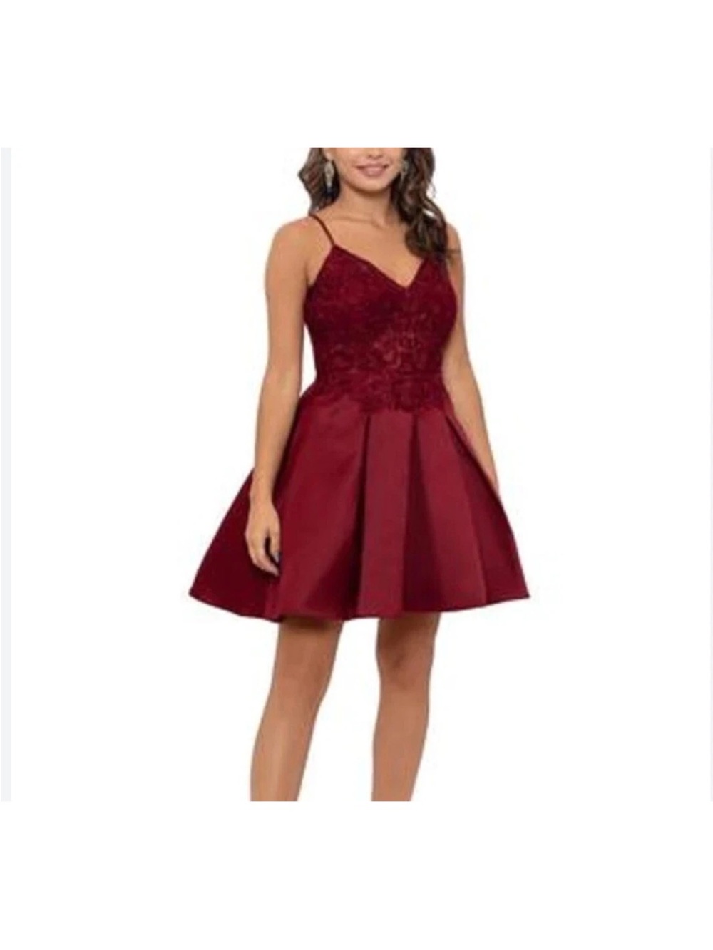 Blondie Nites Burgundy Lace Fit-and-Flare Mini Dress